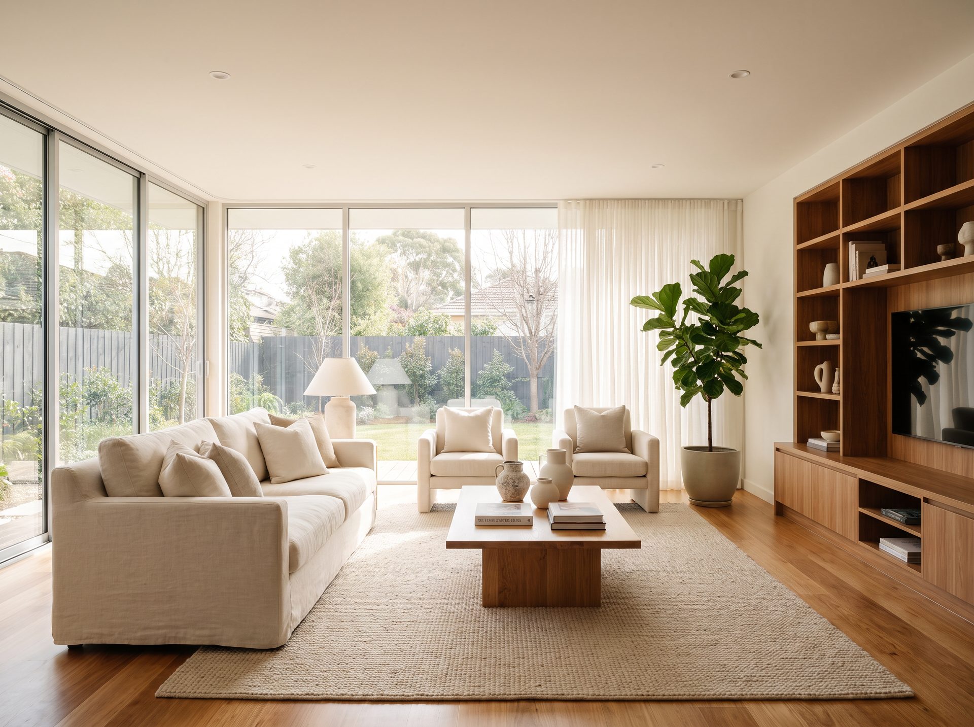 Bright, tastefully staged modern living room