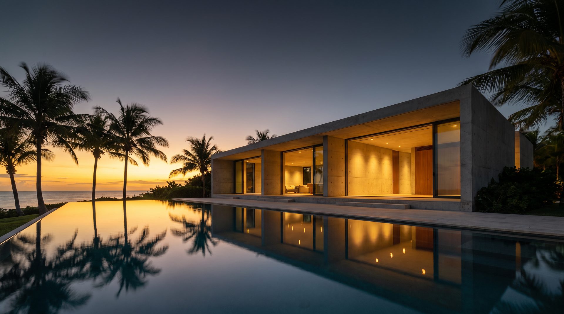 Modern estate at dusk with an infinity pool, representing the Ace of Diamonds portfolio